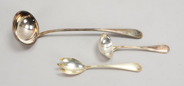 Wilkens/Koch & B., Salatgabel, Schöpf- und Saucenkelle, 800 Silber, Perlrand; Gew. 273 g