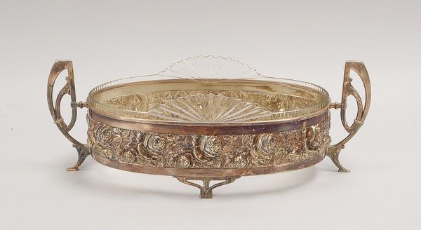 Jugendstil-Jardinière, vers., mit feinem Rosendekor, 2x Handhaben, Glaseinsatz beschl.