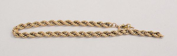 Kordelarmband, 333 GG (gest.), Federringschließe; Länge 21 cm, Gew. 5,20 g (offen!)