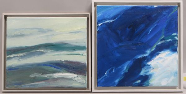 Sotrop, Hans Wilhelm, 2 Gemälde, 'Kompos. in Blau, Weiß, Grün', Öl/Lw, sign./dat.