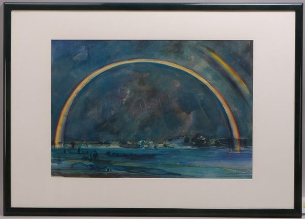 Aquarell, 'Landschaft unter Regenbogen', sign., unter PP hinter Glas; Rahmenmaße 75 x 105 cm