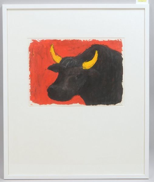 Monogr. SR, 'Stierkopf', Acryl auf Papier, unten re. monogr./ligiert, hinter Glas ger.