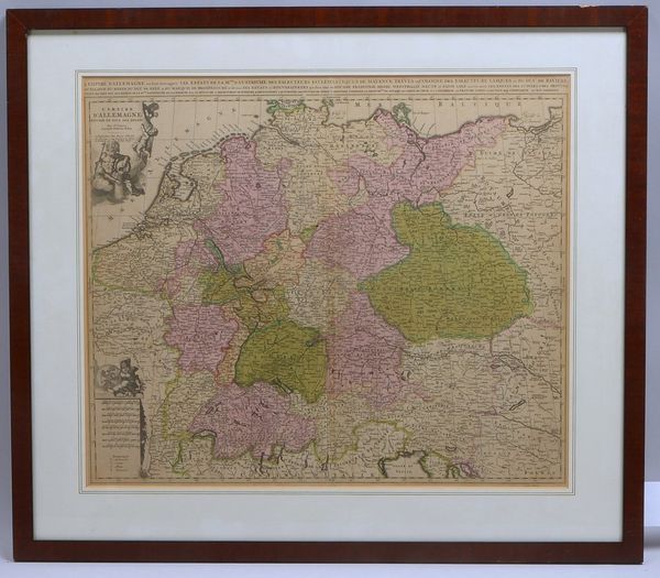 Histor. Landkarte, 'L'Empire d'Allemagne', kolor. Kupferstich, unter PP hinter Glas