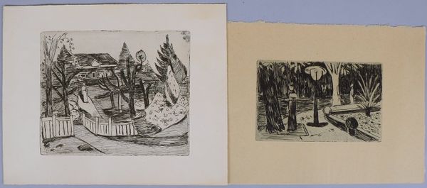 Meyboden, Hans, 2 Radierungen, 'Gartenwege', Jahr/Aufl. unbek., verso gestempelt