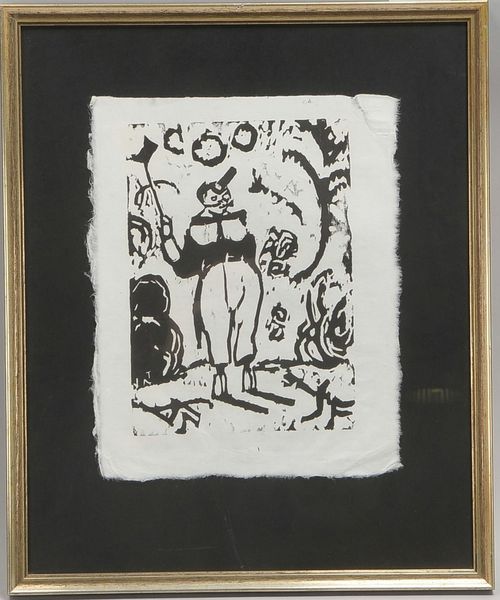 Tappert, Georg, 'Stehender Clown', Linolschnitt/Japan (1910/1911), unsign., hinter Glas