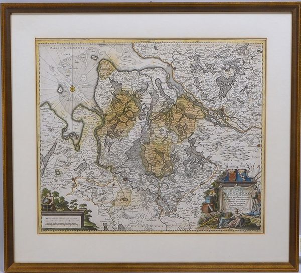 Histor. Landkarte, 'Bremen und Verden', grenzkol. Kupferstich (Matth. Seutter), hinter Glas