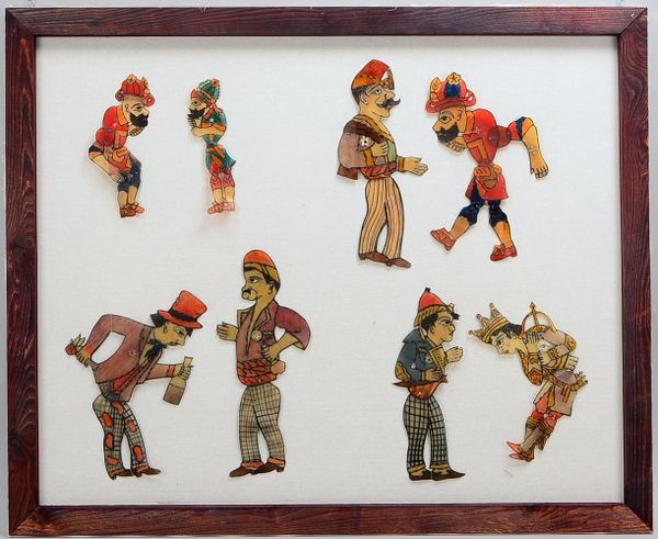 Schattentheater-Figurenensemble (Türkei), handbem. Tierhaut, 8 Figuren/auf Lw fixiert