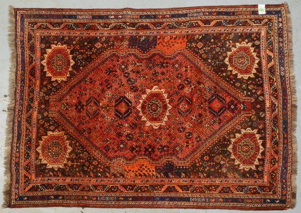 Ghashghai-Orientbrücke, auf Ziegenhaar gekn., Pflanzenf., guter Zust.; Maße 200 x 150 cm