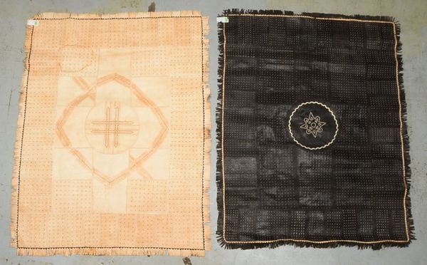 2 Lederteppiche, Patchwork-Technik, versch. Farben/Muster; Maße ca. 215 x 165 cm