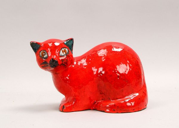 Weichberger, H., Künstlerkeramik, Skulptur, 'Rote Katze', farbig glasiert; Höhe 20 cm