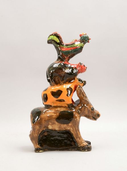 Keramikskulptur, 'Bremer Stadtmusikanten' - naive Ausf., farbig glasiert; Höhe 47 cm