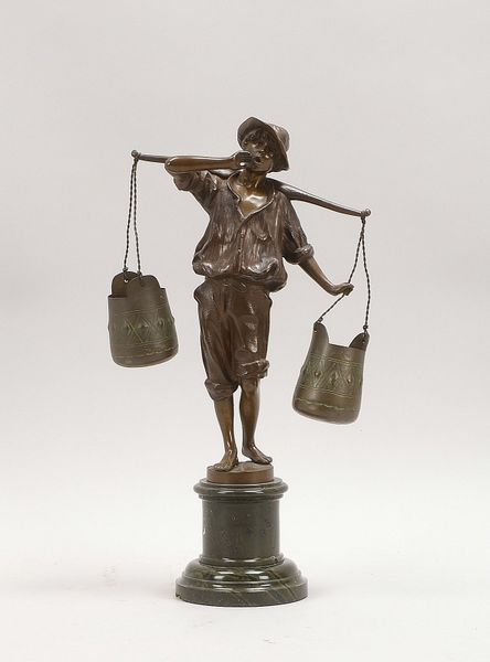 Rosse, Franz, Bronze, 'Rufender Wasserträger', Plinte sign./dat. '1897', auf Postament
