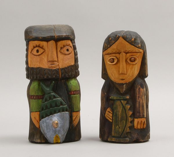 Zegadlo, H., 2 Holzskulptuten, 'Fischer', und 'Tischler', teils farb. gef.; Höhe 25,5 cm/Höhe 27 cm