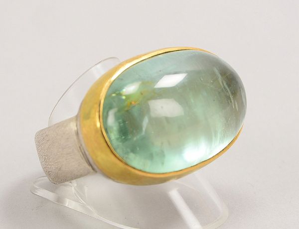 Lars Jensen, Designer-Ring, Gold/Silber, mit transparentem Beryll; RG 67/68, Gew. 32 g