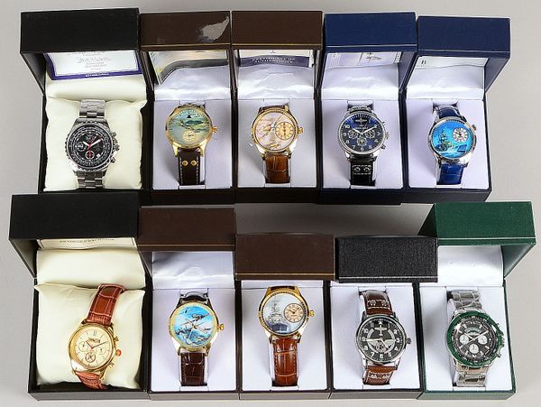 10 Sammler-Armbanduhren: 6x 'Aviation', 2x 'Marine', 2x 'Eisenbahn' - ungetragen!