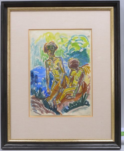 Schaefler, Fritz (zugeschr.), 'Badende', Bleistiftzeichn./Aquarell, unsign./verso ungepr., unter PP