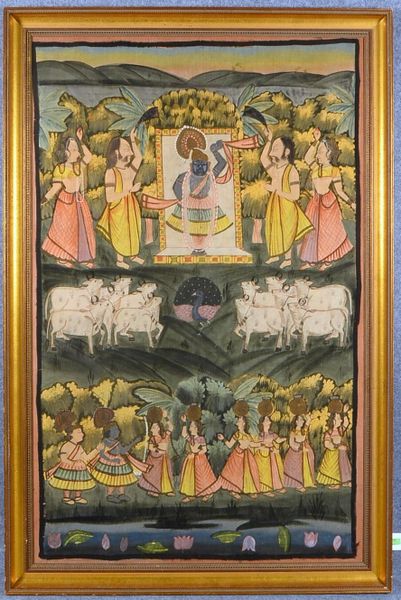 Große Seidenmalerei, orientalisches Motiv; Rahmenmaße 181,5 x 120 cm
