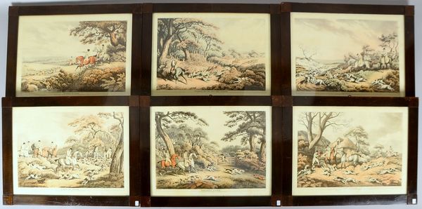 Howitt, Samuel, 6x Lithogr., 'Engl. Jagdszenen', teils handkoloriert, hinter Glas