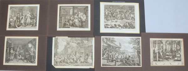 Hogarth, W., 6x Kupferstiche, versch. Themen/Motive, Blätter mit PP, ungerahmt