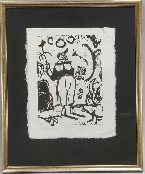 Tappert, Georg, 'Stehender Clown', Linolschnitt/Japan (1910/1911), unsign., hinter Glas