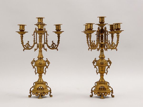 Paar Kandelaber/Girandolen (20. Jh.), 5-fl., Messing/Bronze; Höhe 41 cm
