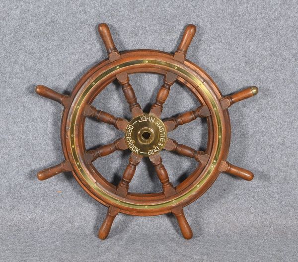 Schiffssteuerrad (John Hastie & Co./Greenock), Holz und Bronze; Ø 92 cm