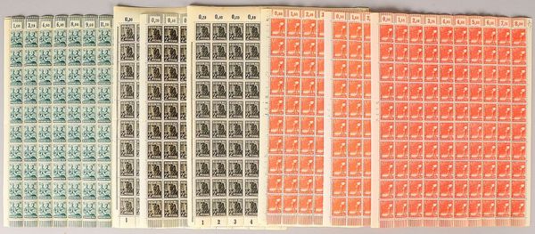 Briefmarken, 'Kontrollrat' 1947, postfr., 11 Bögen/100 Marken: 3x '8 Pf.', 3x '16 Pf.', 5x '2 Pf.'
