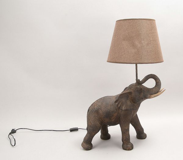 Figürl. Tischlampe, 1-fl., Polyresin-Fuß, 'Elefant', mit Schirm - funktionst.; Höhe 76 cm