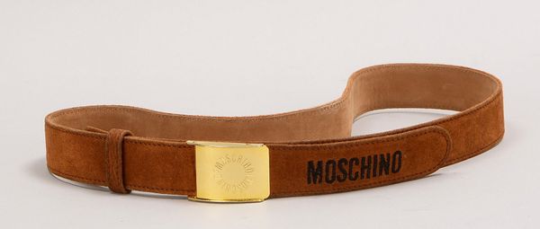 Moschino by Redwall-Ledergürtel, tabakbr., verg. Schließe/Logo; Länge 108 cm