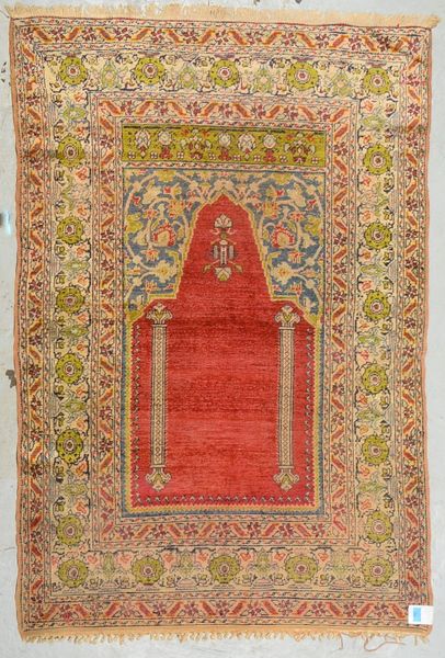 Panderma-Gebetsbrücke (Türkei), Seidenflor altersentsprechend dünn; Maße 160 x 110 cm