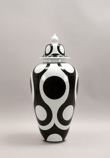 Große Deckelvase/Bodenvase, Porzellan, abstraktes Design in Schwarz-Weiß; Höhe 63 cm