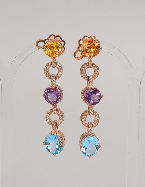 Paar Ohrstecker, 925 Sterlingsilber/vergoldet, mit Citrinen, Amethysten und Topasen