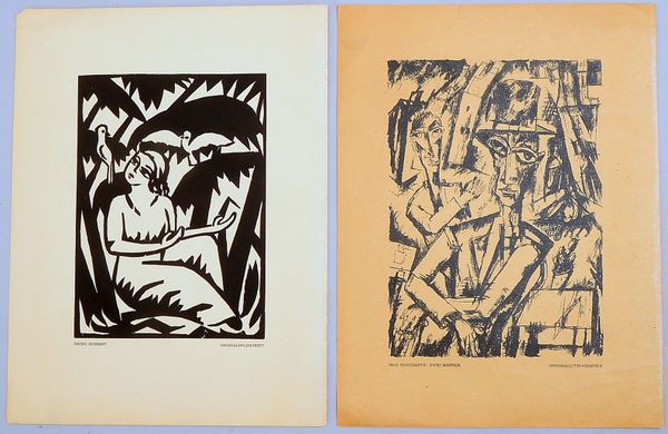 2 Grafiken: Holzschnitt, Georg Schrimpf; und Max Burchartz, Lithografie