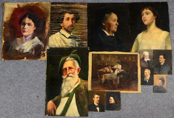 Spielter, C.J., 12 Portraitstudien/meist vollendet, Öl auf Lw/Karton, teils sign./monogr.
