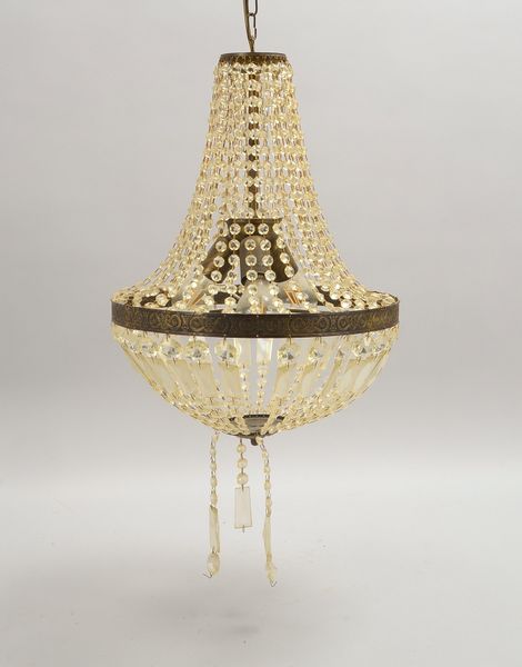 Korblüster, geschlossene Form, mit Kristallglas-Behang; Abhänghöhe 95 cm, Ø 40 cm