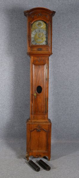 Standuhr, Schwerdtfeger & Son, Eiche, Ziffernbl. Zinn/Messing, Räderwerk mit Schlag auf Gl.