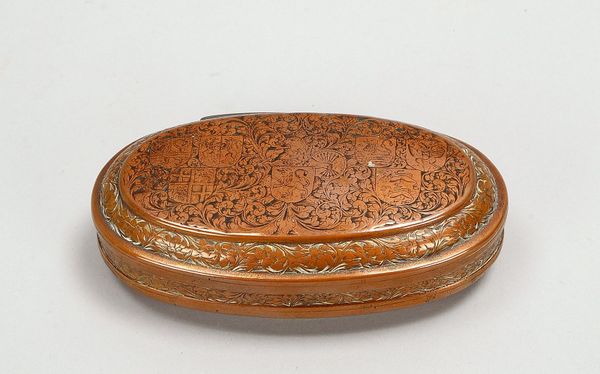 Tabatière/Tabakdose (Holland, um 1750), Messing/Kupfer, feine Ziselierung, scharn. Deckel