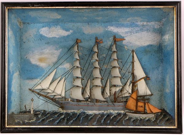 Halbschiffsmodell (um 1910), 'Anna', als Diorama im verglasten Kasten; Breite 51 cm