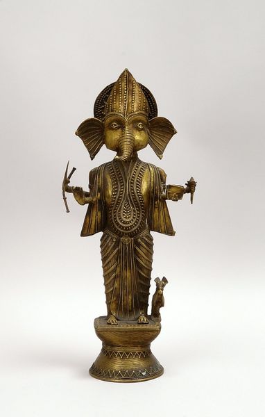 Bronzeskulptur (Indien), 'Ganesha' - mit Handattributen und kl. Rattenskulptur