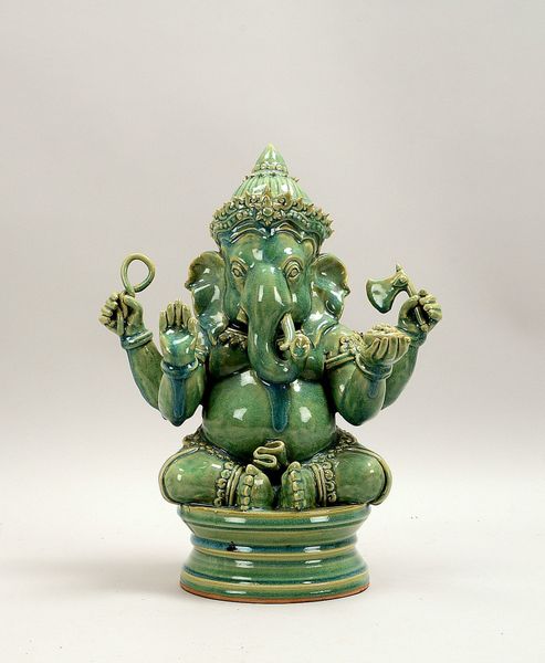 Keramikskulptur (Indien), 'Ganesha', Keramik mit grüner Glasur; Höhe 42 cm