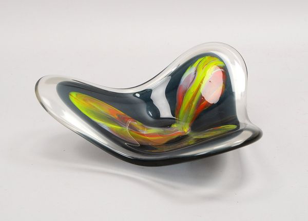 Glasschale (Murano), 3-passig, Glas mit farb. Einschmelzungen; Ø 30 cm, Höhe 10 cm
