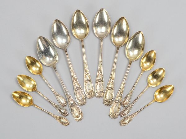 Kaffeebesteck-Konvolut, 800 Silber: 6x Kaffeelöffel und 6x Mokkalöffel; Gew. 232 g