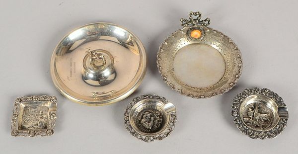 5 Ablageschalen, 800 Silber - 925 Sterlings.: 3x Tischascher/2x weitere; Gew. ca. 212 g