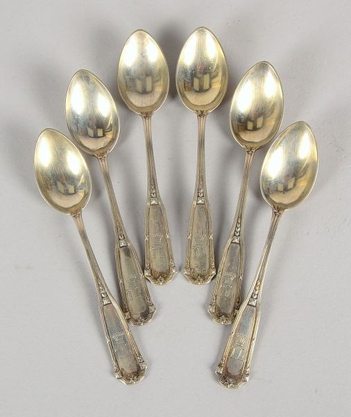 Satz Kaffeelöffel, 800 Silber, mit bekrönter Initialengravur, 6 Stück; Gew. 152 g