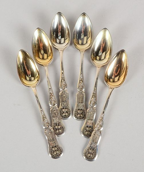 Friesland, Satz Kaffee-/Teelöffel, 800 Silber, filigr. Durchbrucharbeit, 6 Stück; Gew. 115 g