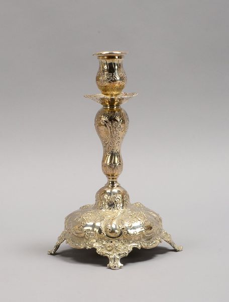 Barocker Kerzenleuchter, 800 Silber, 1-fl., flor. Reliefdekor, auf 4x Füßen; Gew. 400 g