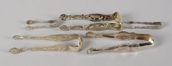 5 Zuckerzangen, versch. Silbergehalte und Ausf.; Länge bis 16 cm; Gew. 120 g