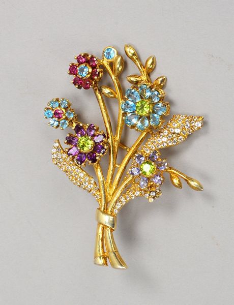 Figürl. Brosche, 925 Sterlingsilber/verg., 'Blumenbouquet', farb. Halbedelsteine; Gew. 31 g