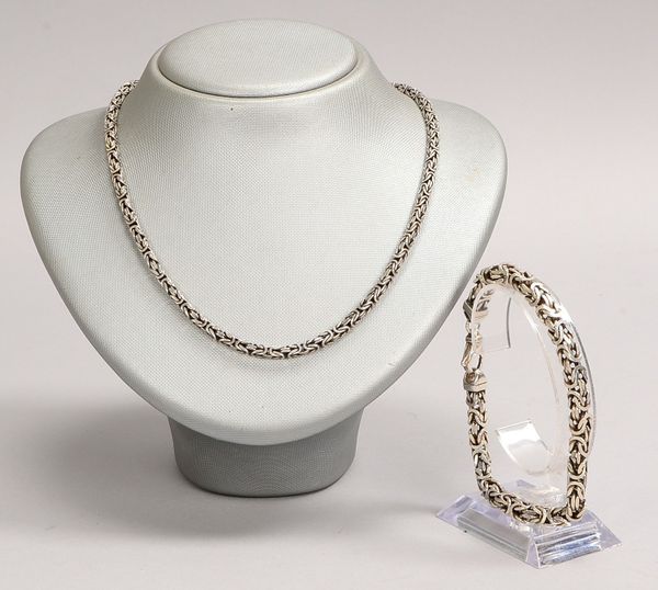 'Königskette' und passendes Armband, 925 Sterlingsilber, mit Karabinerschli.; Gew. 72 g