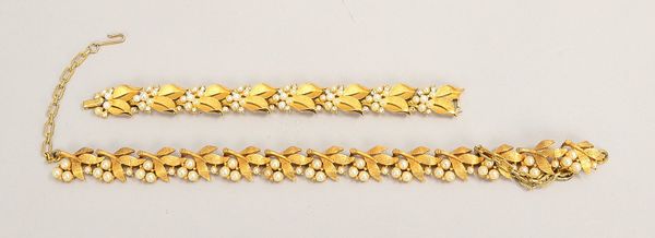 Trifari, Vintage-Modeschmuck mit Kunstperlen und Strasssteinen: Halskette und Armband